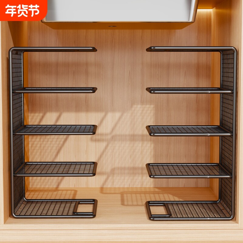 厨房保鲜膜置物架下水槽隔断橱柜内开放式免打孔抽拉手提包分层架