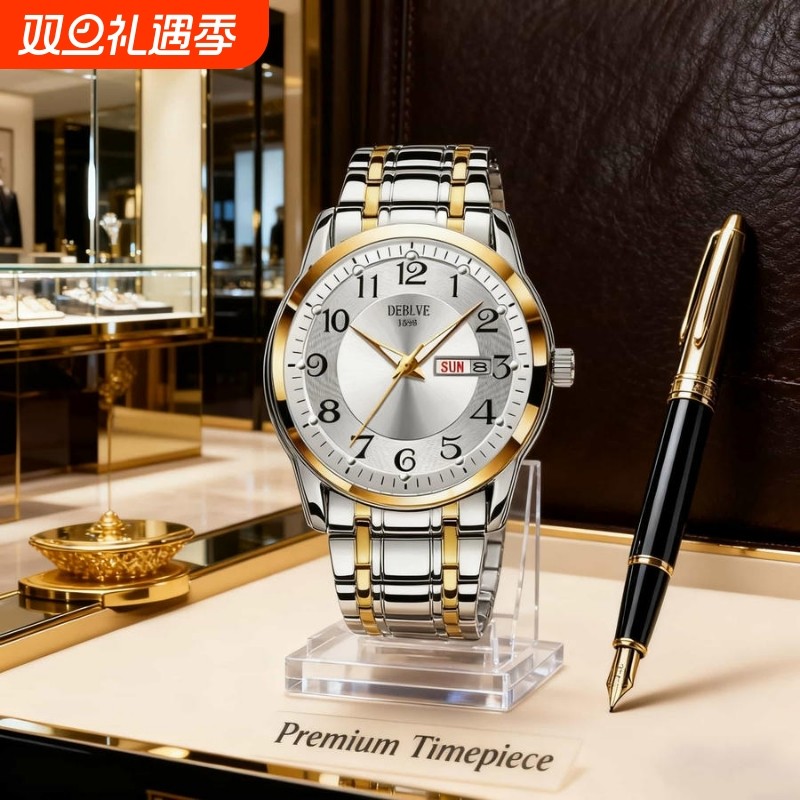 手表男款防水高级感全自动男表数字双日历防水腕表男机械风全自动