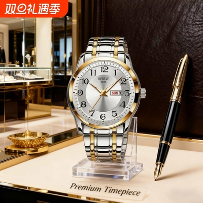 手表男款防水高级感全自动男表数字双日历防水腕表男机械风全自动