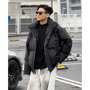 冬季 羽绒服男款 加厚面包服高级感痞帅棉衣ins潮黑色 pu皮短款 美式