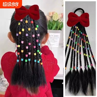 儿童新年假发辫子高马尾扎头发发绳手工串珠彩绳辫女童脏脏辫发饰