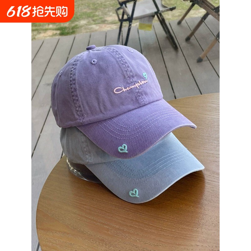 美式大头紫色软顶棒球帽子女宽帽檐大脸显脸小情侣出游鸭舌帽潮帽