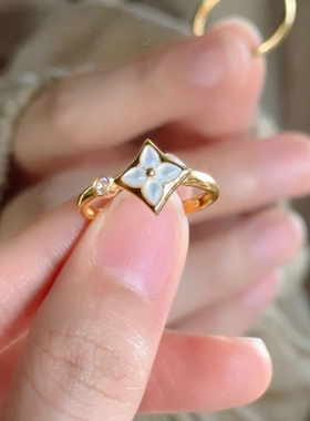 中古vintage金色四芒星戒指女小众设计时尚轻奢镶嵌锆石高级指环