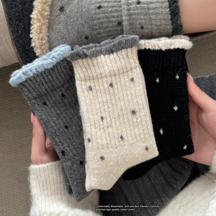 卷边波点中筒袜子女时尚潮袜韩版百搭女袜 3双装起多规格