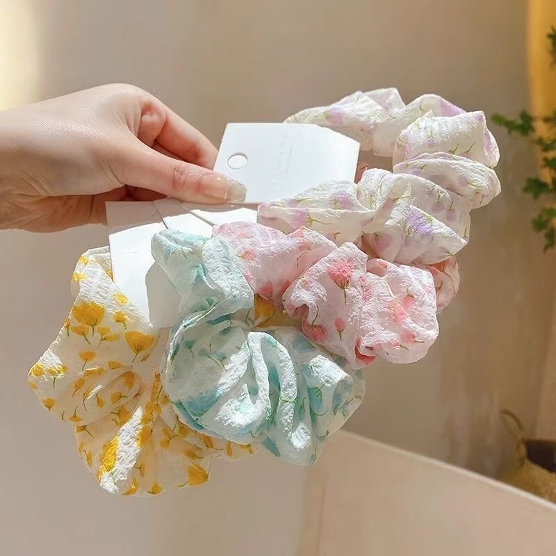 头绳扎头发爆款碎花发圈法式猪大肠皮筋小肠圈发带发饰绿色波点