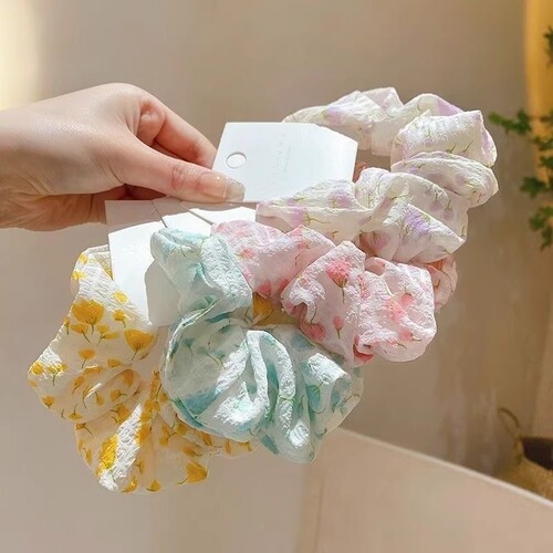 头绳扎头发爆款碎花发圈法式猪大肠皮筋小肠圈发带发饰绿色波点