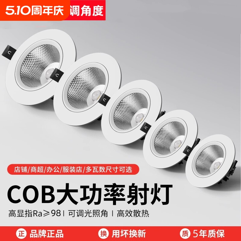 射灯LED天花灯家用嵌入式服装店cob筒灯背景墙孔灯商用聚光牛眼