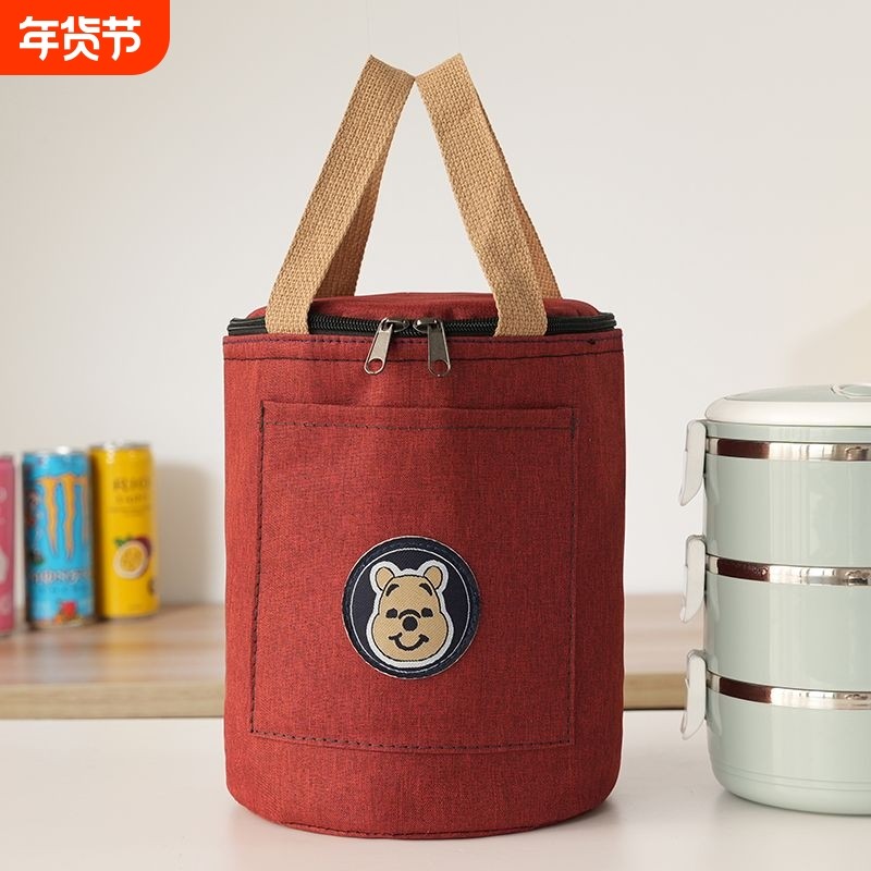 加厚防水保温便当袋焖烧杯保温袋手提圆形饭盒袋多层带饭手提袋