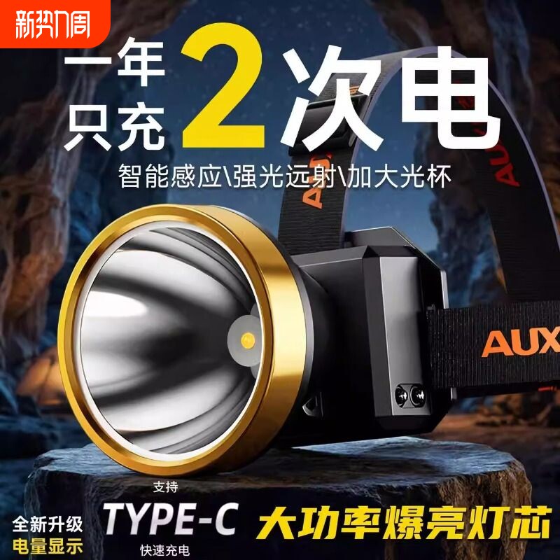 对标公牛超长续航头灯2025新款强光超亮头戴式照明灯钓鱼户外专用