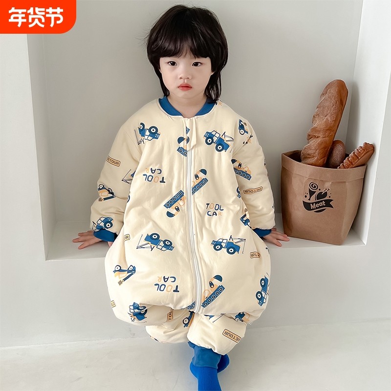 儿童连体睡衣秋冬季防着凉宝宝分腿睡袋夹棉加厚男女童纯棉连身衣