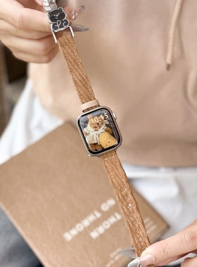 适用苹果手表s11表带毛绒小熊扣可爱iWatch10秋冬氛围棕色9/8男女7拼色腕带6/5/4反扣硅胶ultra3/2/1白色黑色