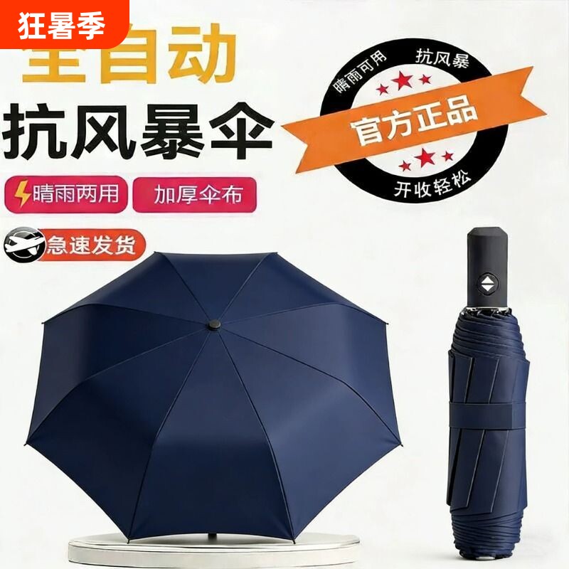 自动24骨双龙骨雨d伞大号加固抗风全自动双人高级感遮阳两用黑色