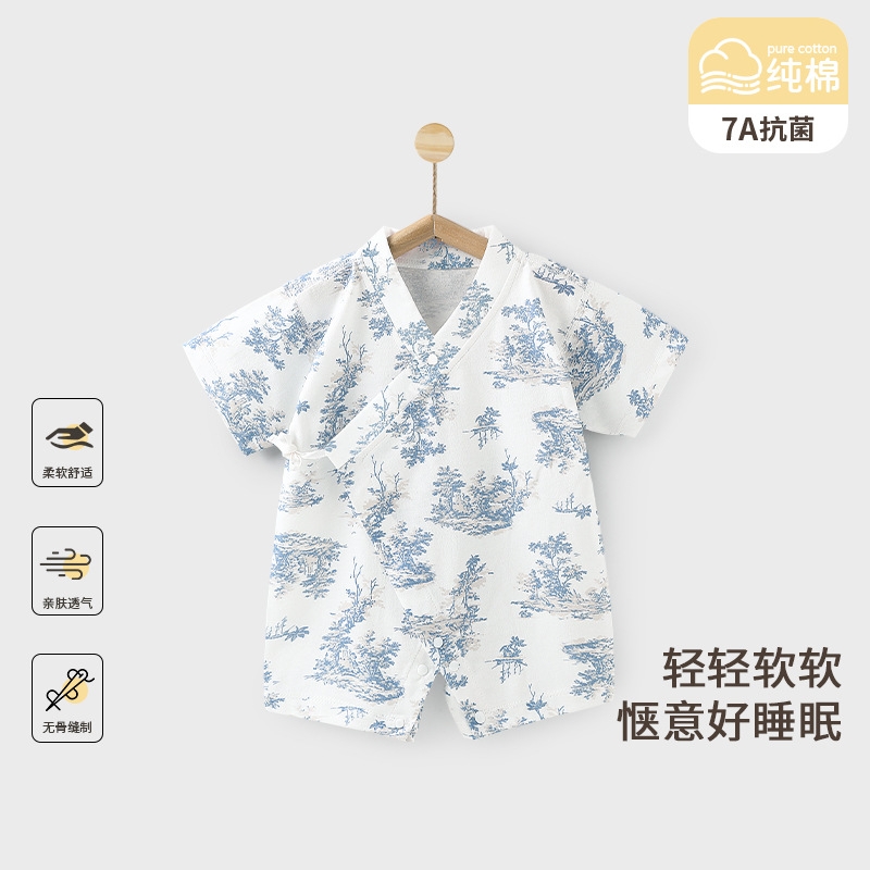 婴儿短袖连体衣夏季纯棉哈衣新生儿和尚服男女婴幼儿宝宝夏装衣服