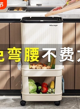 厨房垃圾桶高款可移动收纳带轮家用大容量双层可弯腰免置滑盖分类