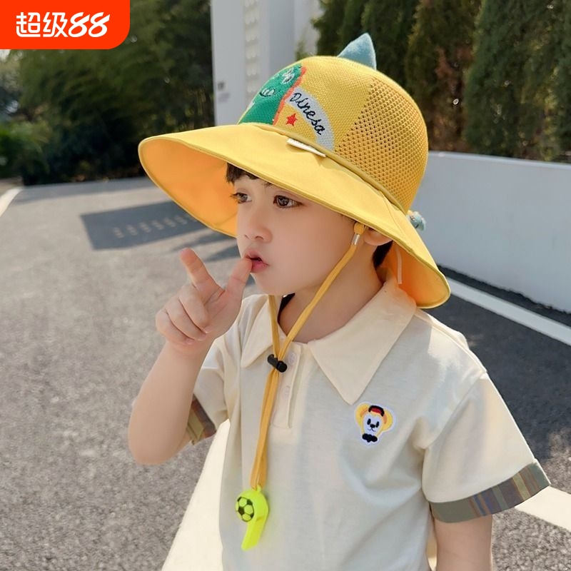 儿童防晒帽夏季男女童防紫外线太阳帽宝宝卡通网眼大檐遮阳渔夫帽