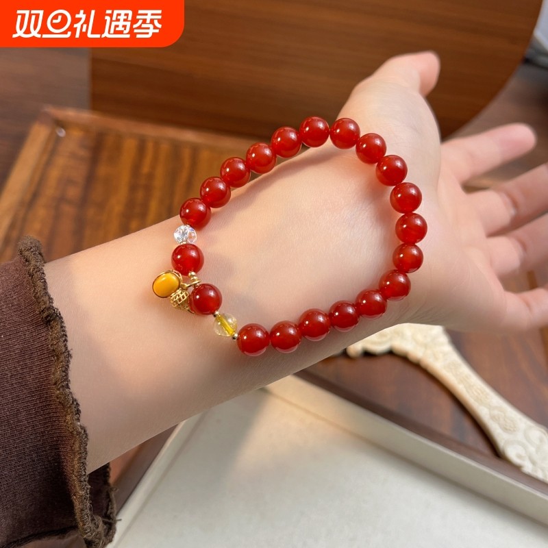 红玛瑙手串蜜蜡葫芦本命年时尚手饰