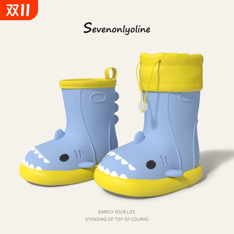 小鲨鱼儿童雨鞋幼儿园小童学生男孩女款防滑雨靴雨衣套装可爱卡通