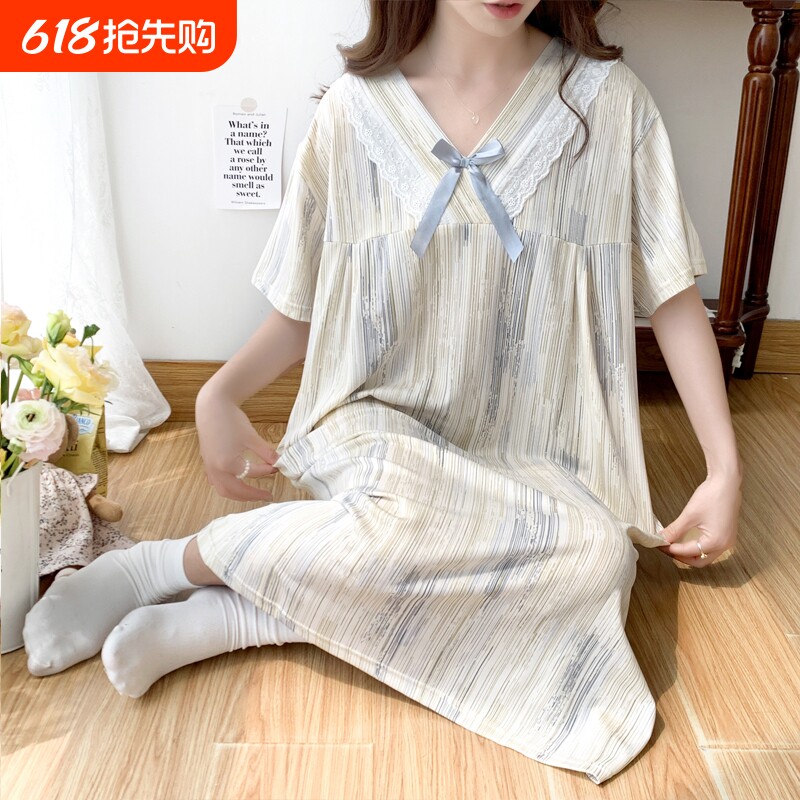 夏季薄款短袖睡裙女大码宽松200斤胖MM家居服学生外出孕妇连衣裙