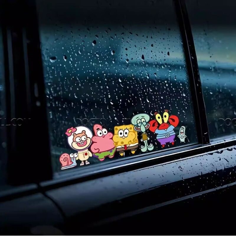 海绵宝宝一家电动机车摩托汽车贴纸车窗车身划痕遮挡遮盖装饰贴画