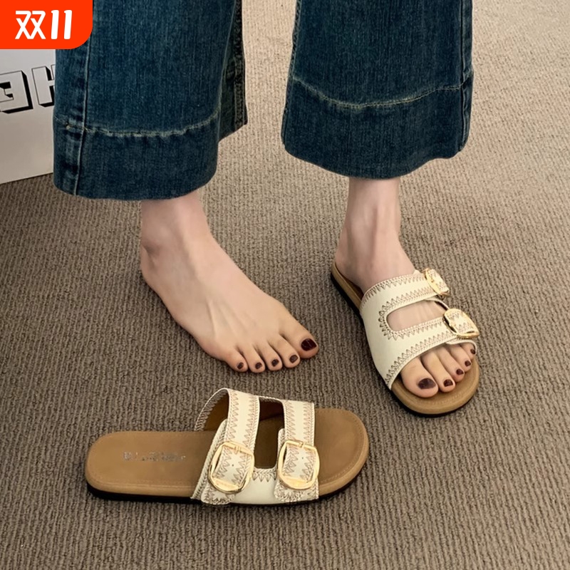 软底勃肯拖鞋女夏季外穿2025新款海边度假孕妇平底网红一字凉拖鞋