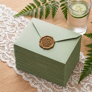 信封信纸伴手礼牛油果绿橄榄绿送男友送女友生日贺卡婚礼祝福感恩新年情人节手写卡片手写信套装火漆印贴纸
