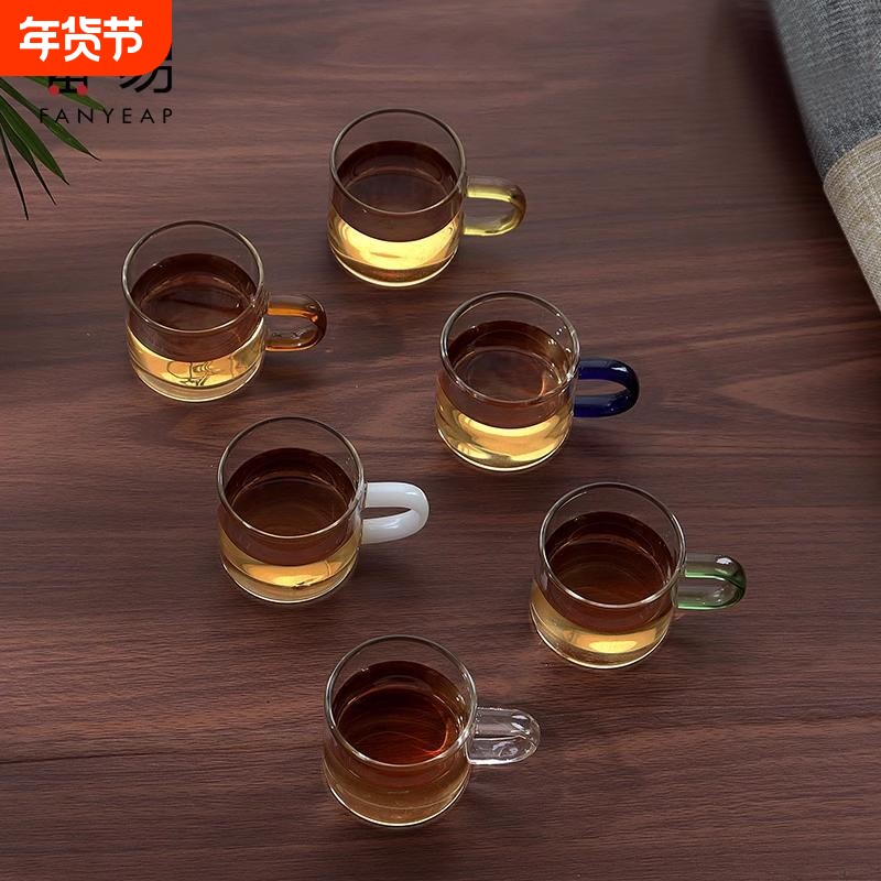 杯子/玻璃/茶/小A1pf0-耐热透明功夫茶杯带把家用加厚品茗杯