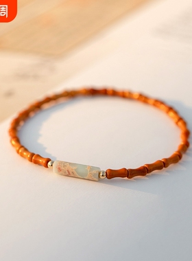 2023新款古风橄榄核手链女细款寿山石手串文艺优雅清新橄榄手饰