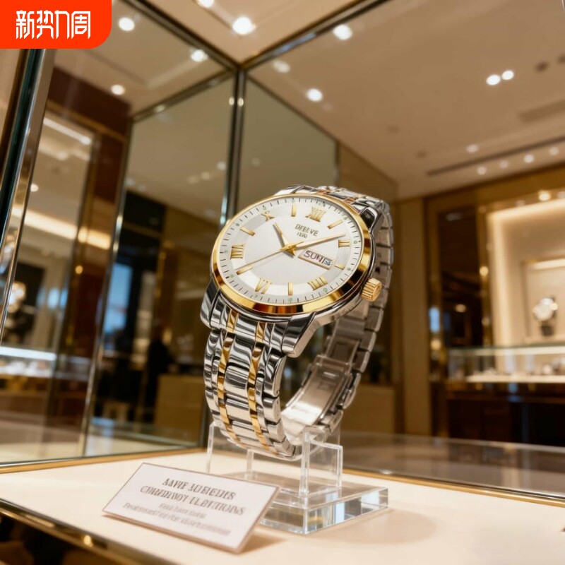 正品瑞士2024新款手表男士全自动机械风防水精钢带双日历男表夜光