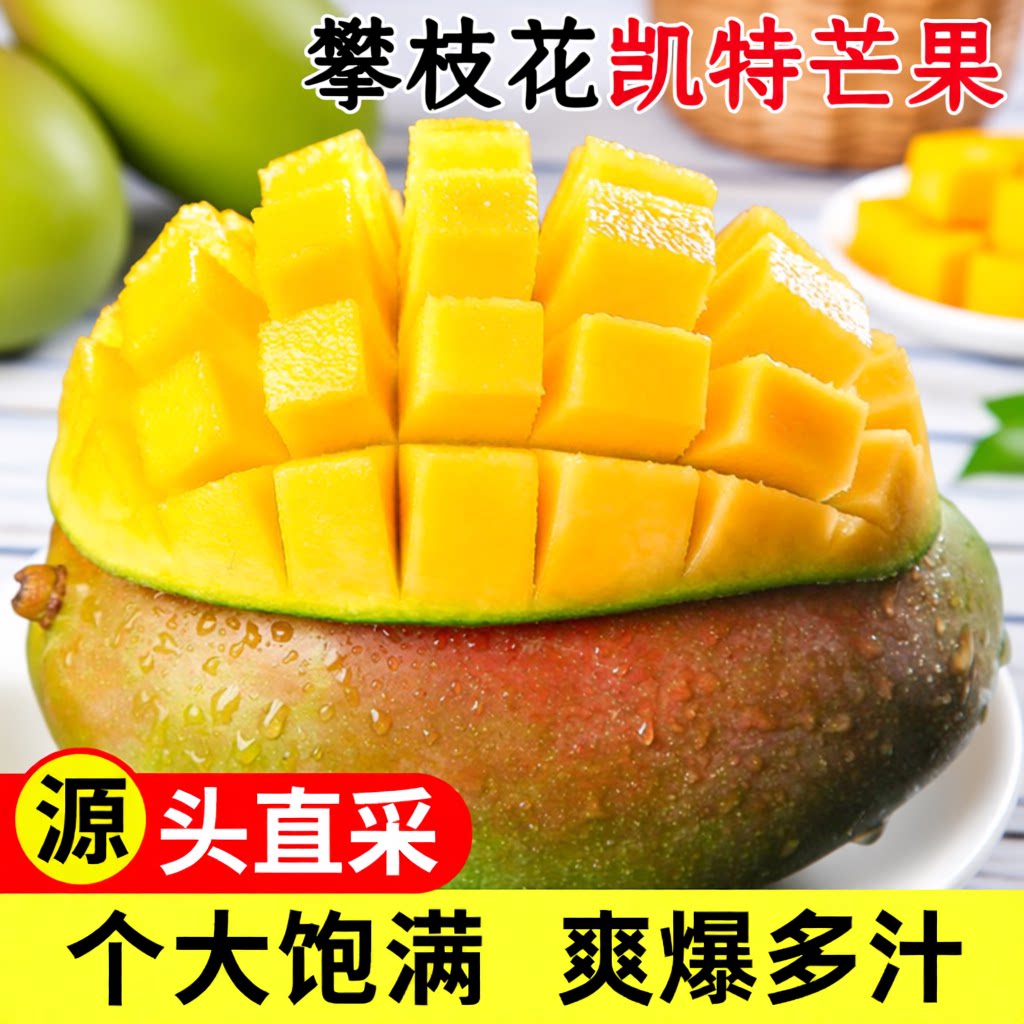 【催熟后食用】四川凯特芒果新鲜应季水果大青皮个大饱满整箱包邮图片