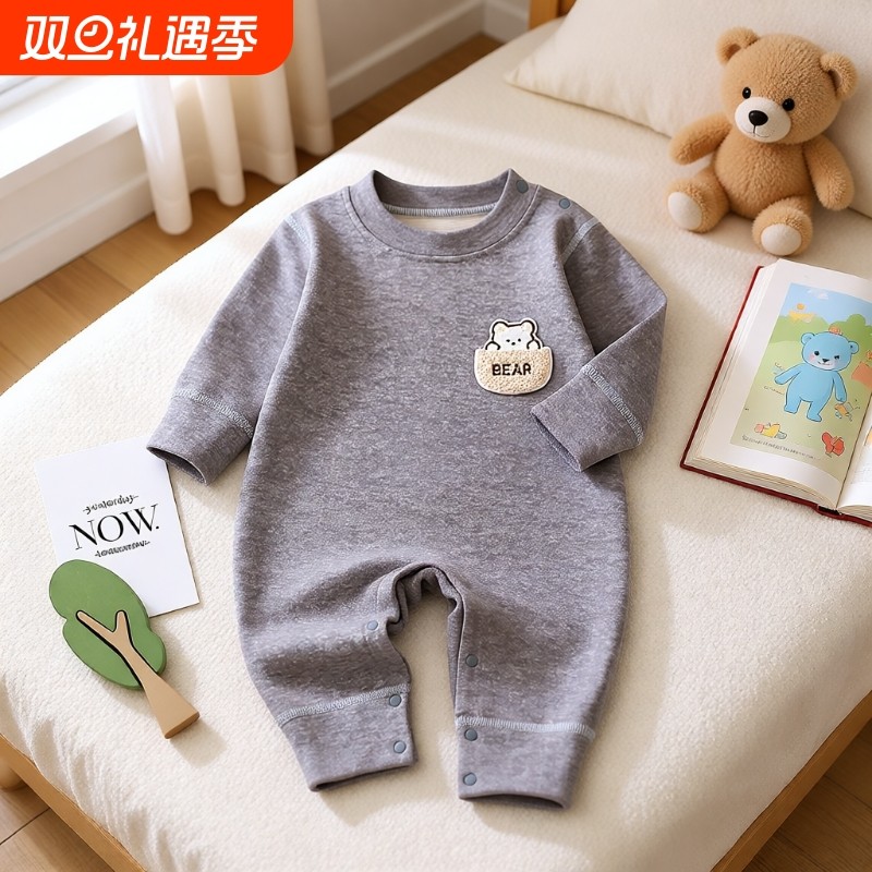 婴儿羊毛蚕丝连体衣秋冬季保暖内衣新生儿宝宝打底衣睡衣贴身