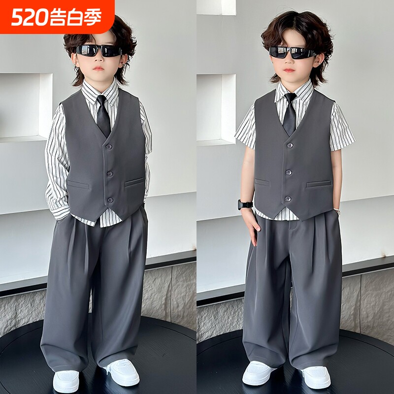六一儿童节小主持人演出服男童西装套装英伦幼儿园男孩毕业班服夏