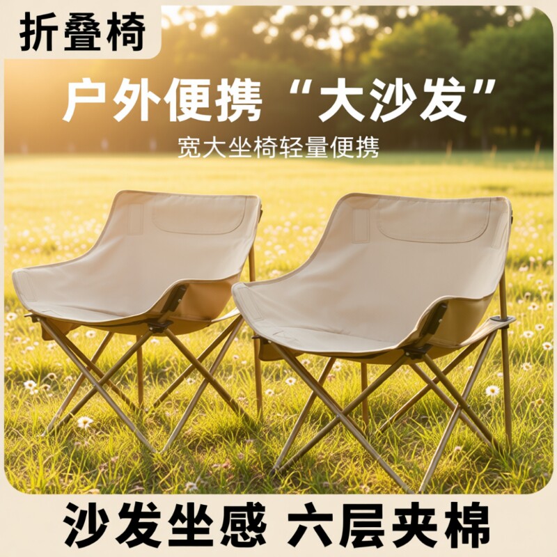 户外折叠椅便携式月亮椅露营椅子沙滩椅钓鱼椅小马扎凳子坐椅昼夜
