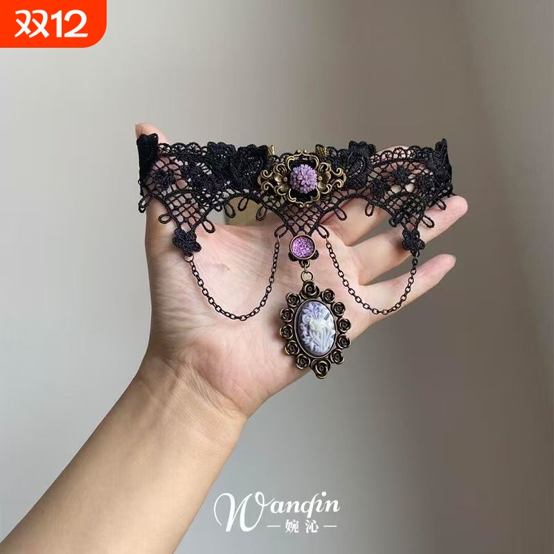 「曼陀罗」暗黑风花朵蕾丝紫色黑色项链哥特亚文化复古小众choker