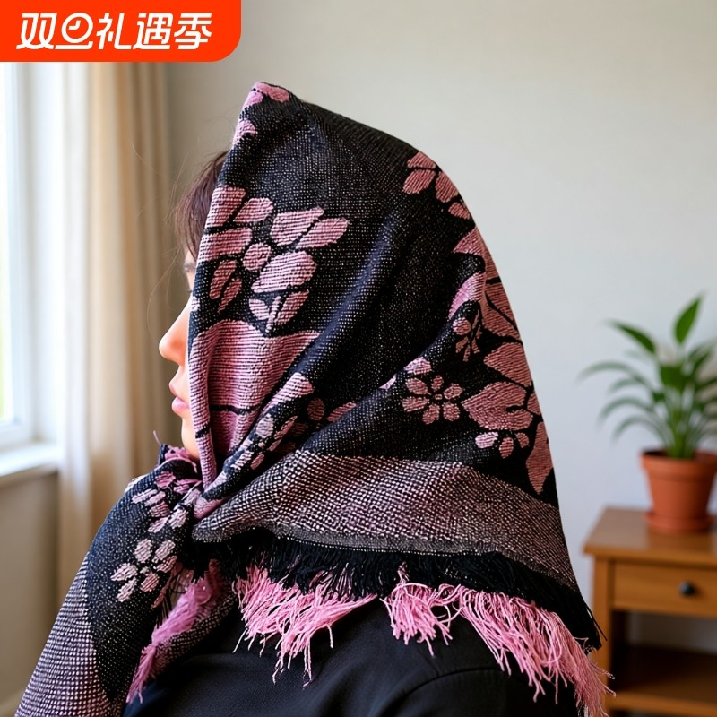 老人方巾女妈妈头巾秋冬季保暖婆婆女奶奶中老年人围脖礼物红色