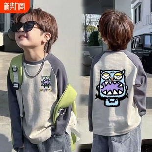 上衣宝宝打底衫 男女童卡通插肩袖 双面 T恤春秋新款 纯棉儿童长袖