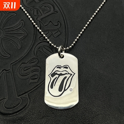 ODEK复古大舌头吊牌项链男女铭牌军牌梵文图腾经典毛衣链复古个性