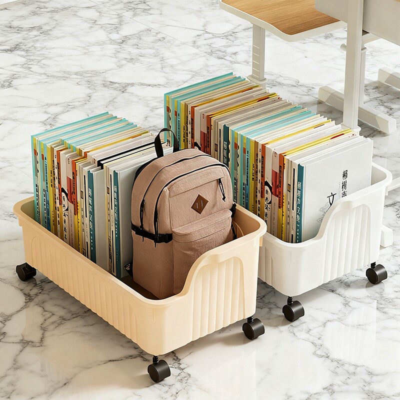 桌下书本收纳箱书包滑轮可移动书箱学生教室用家用放书收纳盒书架