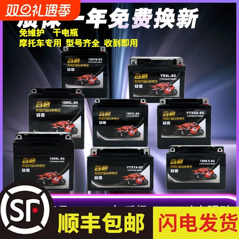 摩托车电瓶12v免维护9A助力车125踏板车7A弯梁车通用干电瓶