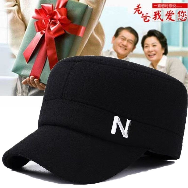 冬天爸爸平顶帽护耳老人帽中老年帽子男士秋冬季保暖爷爷老头棉帽