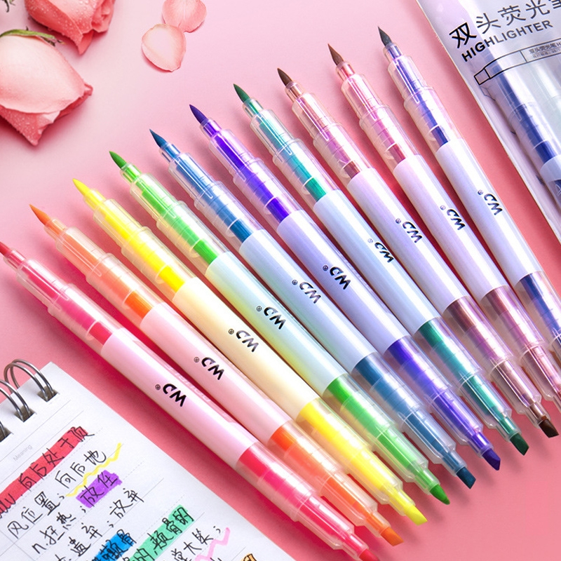 双头荧光笔记号笔彩色划重点标记笔小学生用初中生高中生淡色系