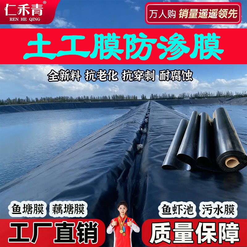 土工膜防渗膜鱼池专用防水布加厚鱼塘土工布地膜黑色塑料布聚乙烯