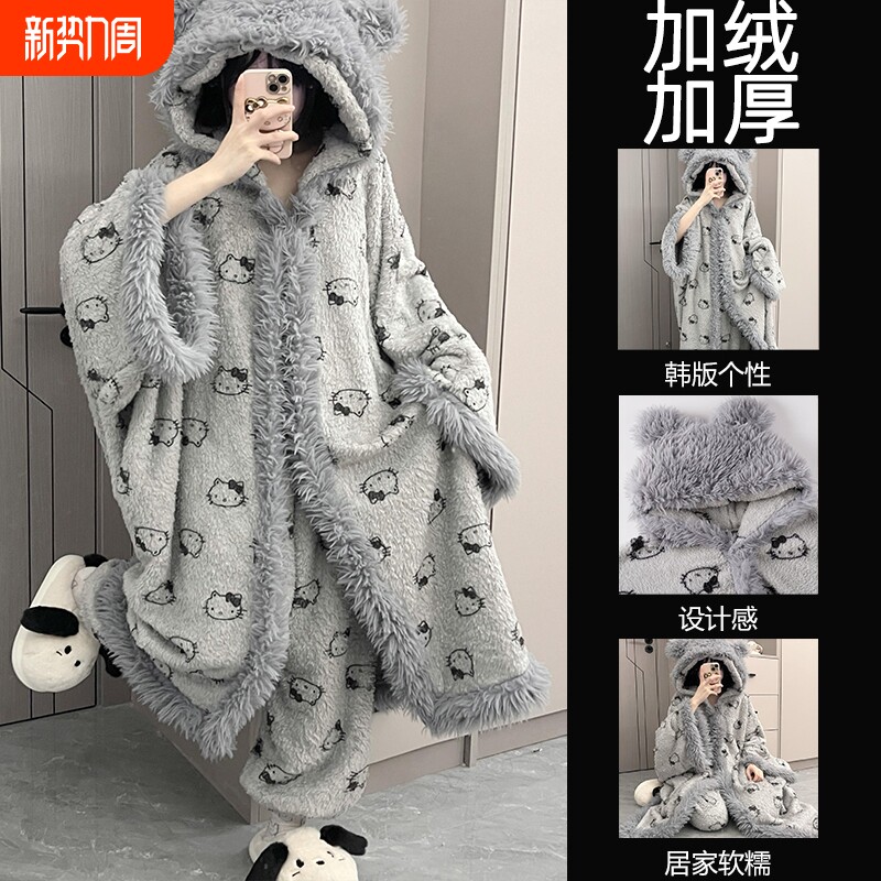 斗篷睡袍珊瑚绒睡衣女款2025新款冬高级感男加厚秋冬季连体家居服