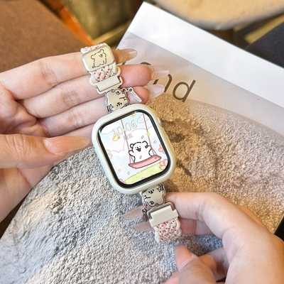 【汪汪刀客】适用苹果手表s11编织磁吸表带s10弹力尼龙新款Ultra1/2/3金属扣s8/7/6/5/4代透气SE男女