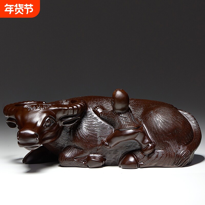 黑檀木雕牧童骑牛摆件实木家居客厅风水十二生肖牛工艺品开业礼品