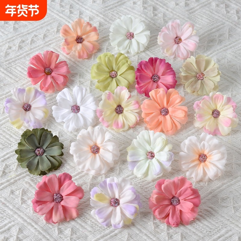 仿真绢花花头手工diy花墙胸花装饰油画乔迁落地高级菊花紫色花卉