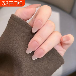 爆款手工裸色磨砂穿戴甲嬛嬛同款甲片高级贴片中长款法式杏仁带钻