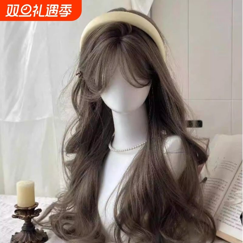 水舞沙假发女薄荷米棕长发中分八字刘海大波浪长卷发全头套式