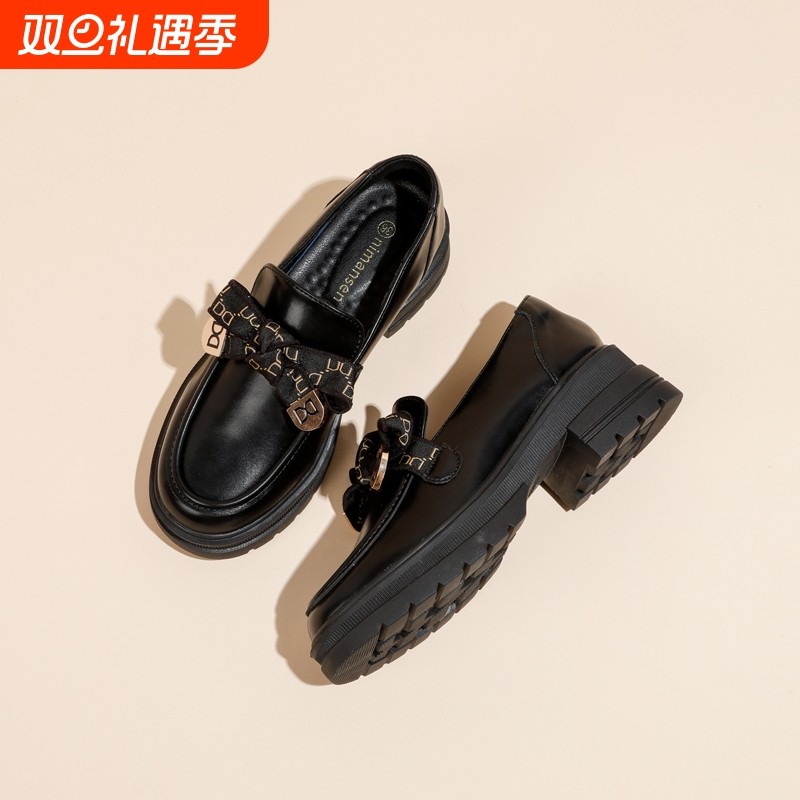 徐璐同款真皮厚底小皮鞋女2025新款春季明星同款乐福鞋女休闲百搭