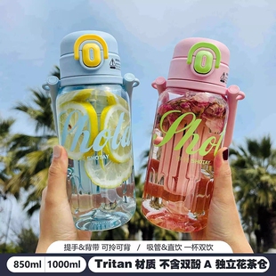 高颜值大容量带刻度茶仓夏季水杯吸管杯小清新户外运动学生太空杯