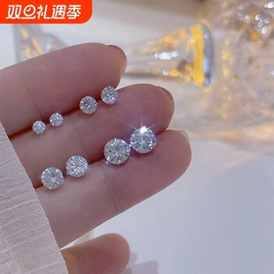 s925银针耳环耳钉六件套仿锆石女小巧精致冷淡风2023年新款 潮爆款